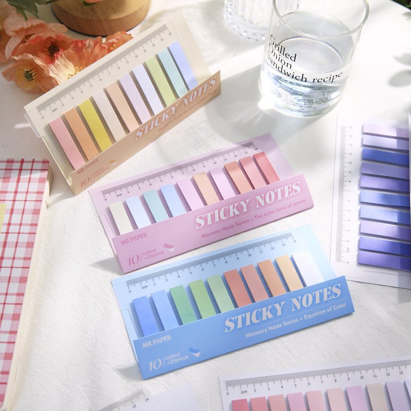 Morandi waterproof and environmentally friendly PET sticky note rule loose leaf installed N index stickers office teaching