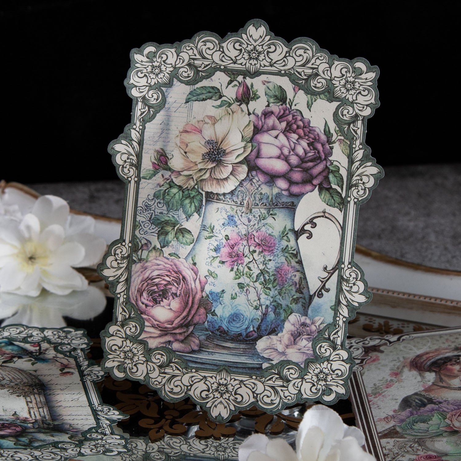 30 Pieces/Pack Material Paper Mirror Flower Border Series Retro Art Notebook Diy Decoration Base 6 Models