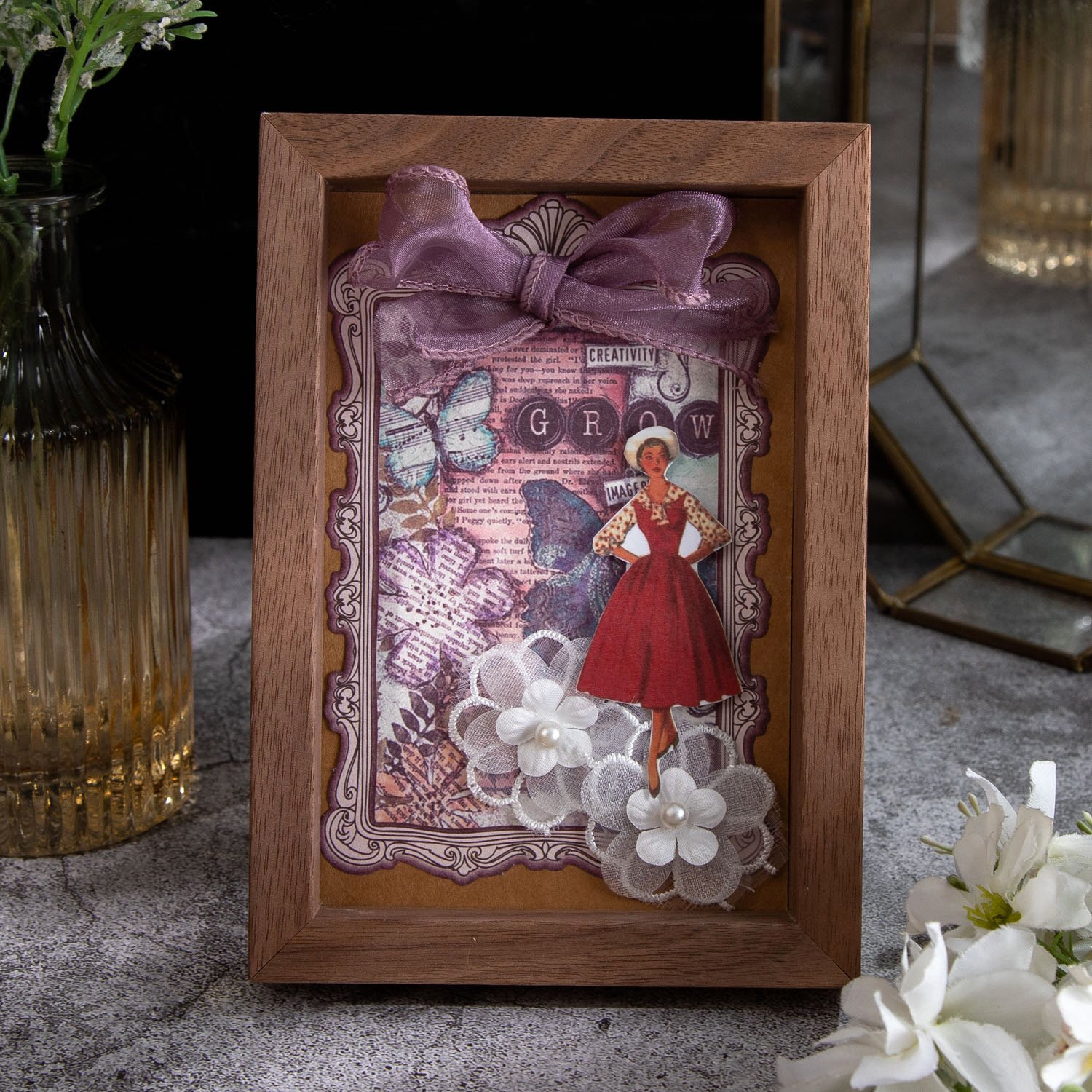 30 Pieces/Pack Material Paper Mirror Flower Border Series Retro Art Notebook Diy Decoration Base 6 Models