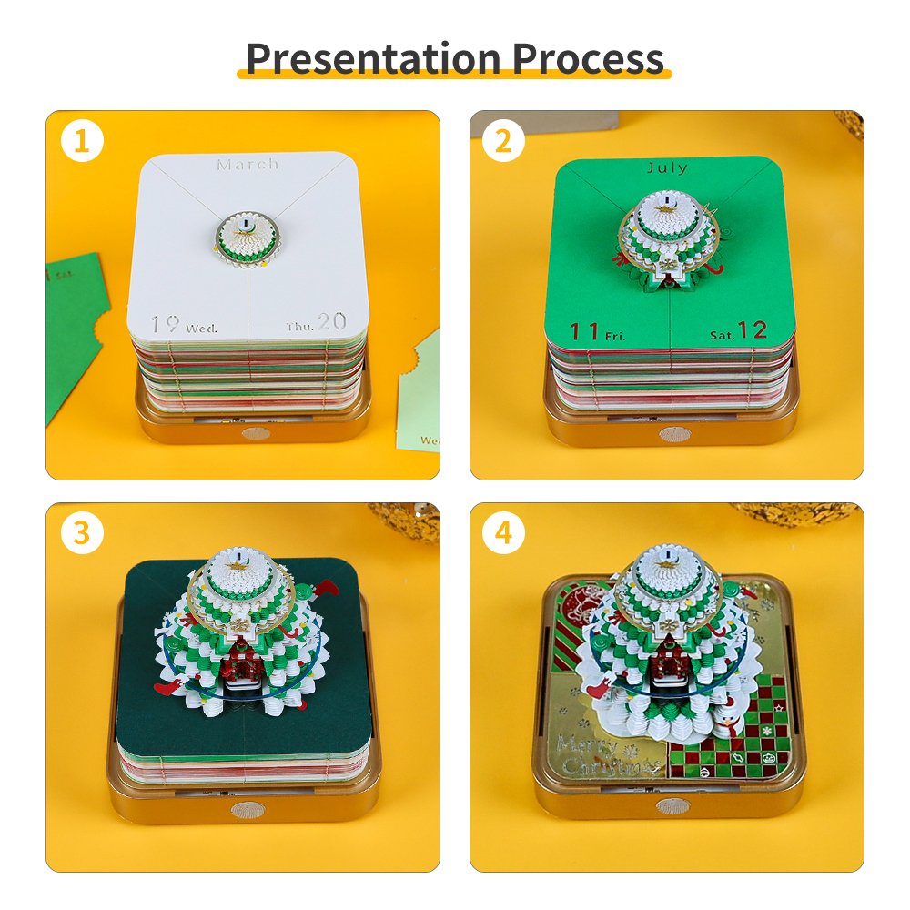 3D Christmas Tree House Calendar Memo Pad Luxury Calendar Paper Carving Desktop Sculpture Daily Tear Off Magical Calendar