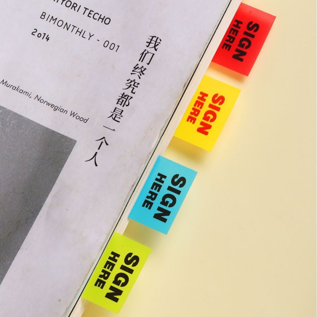 Fluorescent SIGN HERE sticky note Waterproof PET N index sticker Office office student environmental stationery customization