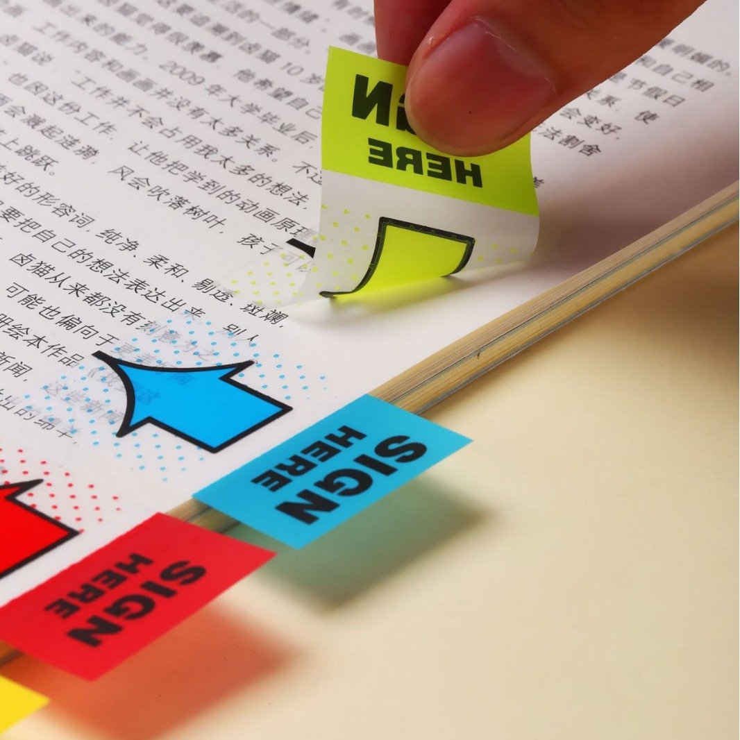 Fluorescent SIGN HERE sticky note Waterproof PET N index sticker Office office student environmental stationery customization