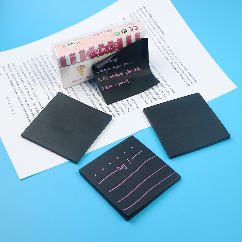BECOL New Simple Design Mini Notepad Student Memo Pad Creative Black Self-Adhesive Sticky Notes for School/Office