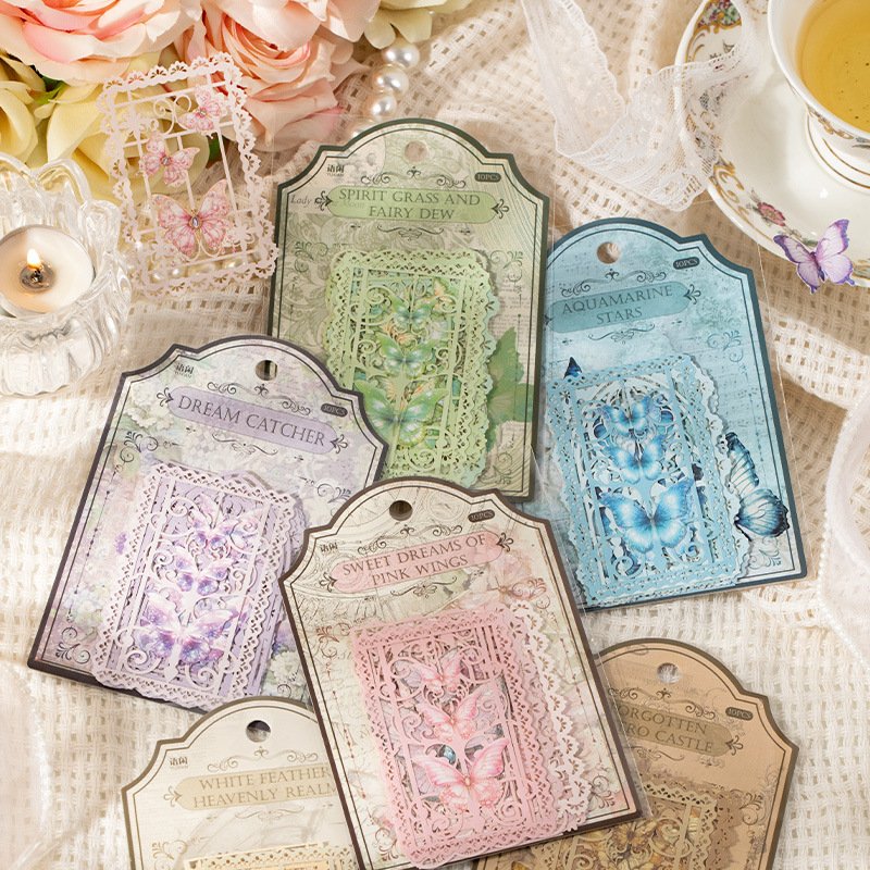 10pcs/pack Material Paper Dream Butterfly Memory Sequence Series Butterfly Lace Skeleton Handbook Collage Material
