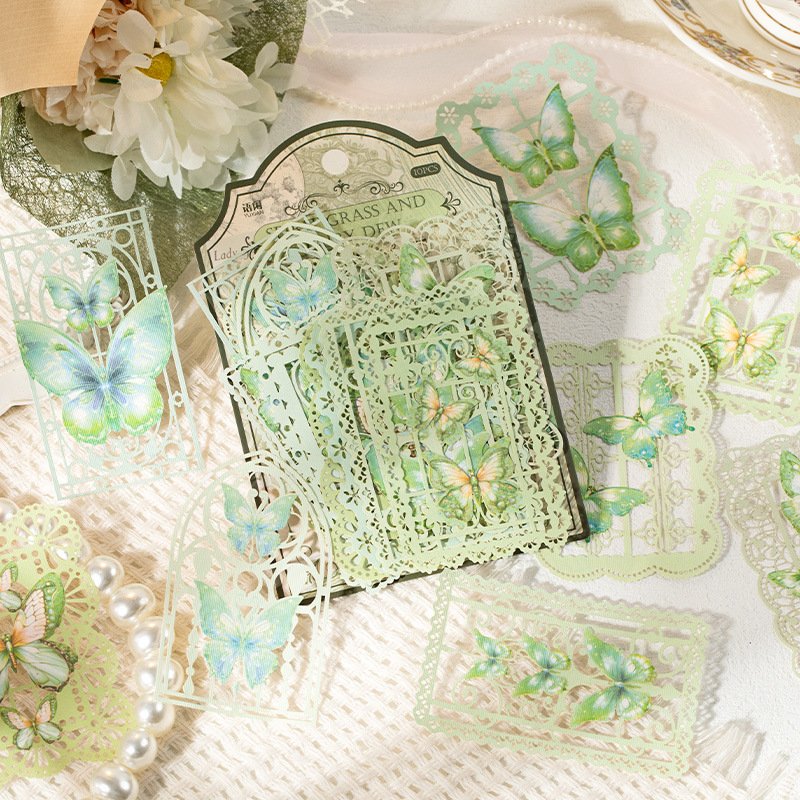 10pcs/pack Material Paper Dream Butterfly Memory Sequence Series Butterfly Lace Skeleton Handbook Collage Material