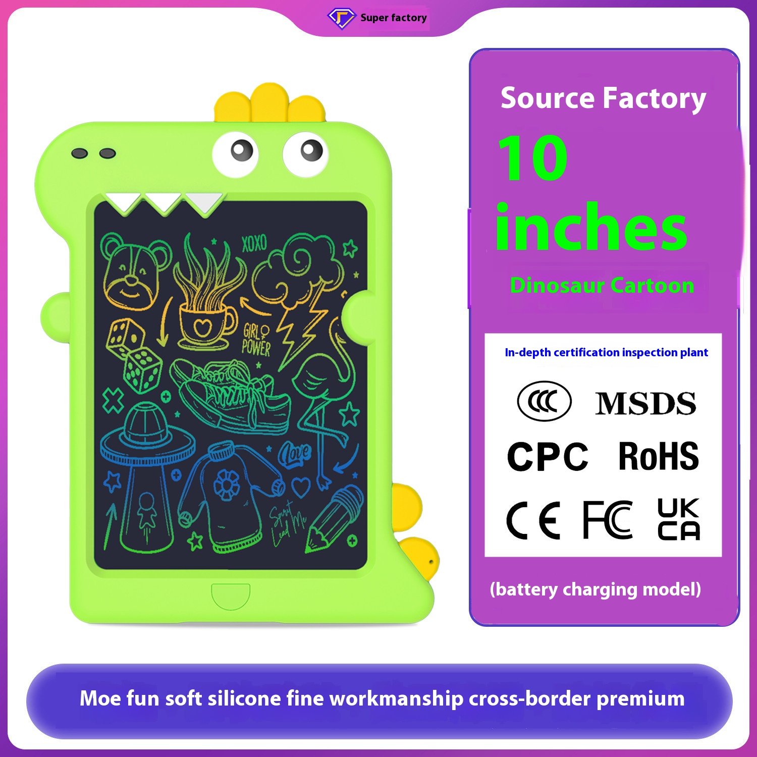 ABLE notepad 10 inch multi color rechargeable LCD Handwriting tablet Dinosaur color Custom stationery lcd writing pad 12 inch