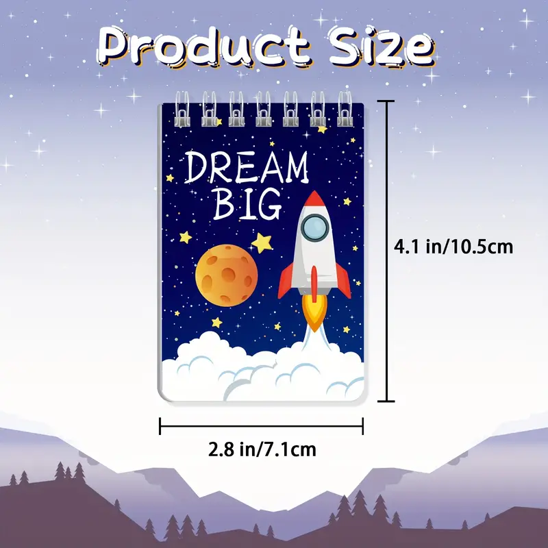 Themed Mini Notebooks Pocket-Sized Spiral Notepads with Astronaut, Rocket & Planet Designs for Birthday Parties, Classroom Favor