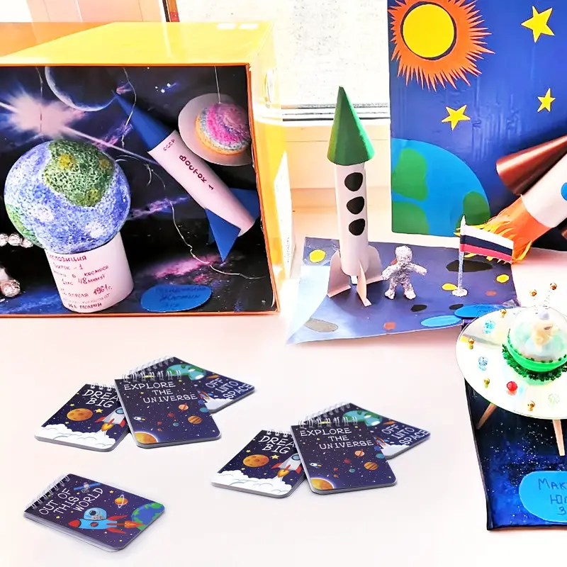 Themed Mini Notebooks Pocket-Sized Spiral Notepads with Astronaut, Rocket & Planet Designs for Birthday Parties, Classroom Favor