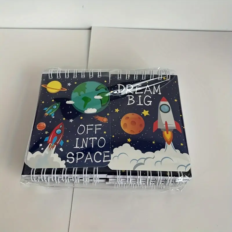 Themed Mini Notebooks Pocket-Sized Spiral Notepads with Astronaut, Rocket & Planet Designs for Birthday Parties, Classroom Favor