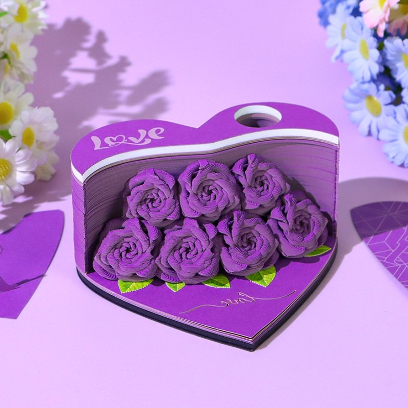Omoshiroi Block Notes Heart Bouquet Luxury Diy Paper Art Memo Pad Four Colors Paper Cube Craft Notepad For Christmas Valentines
