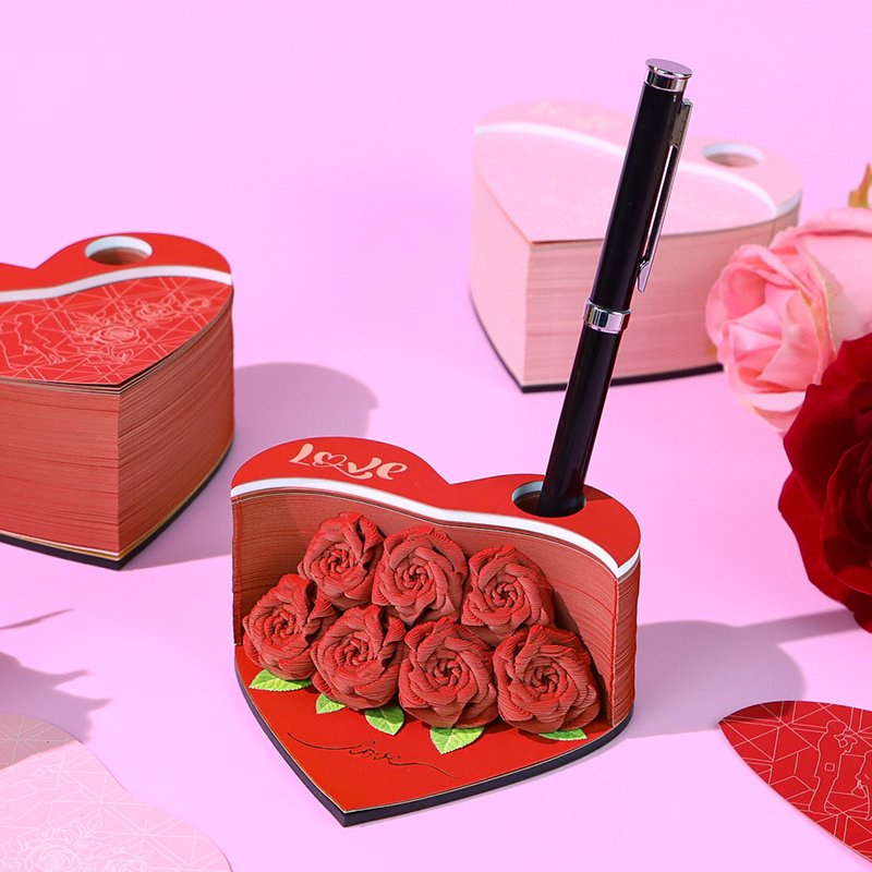 Omoshiroi Block Notes Heart Bouquet Luxury Diy Paper Art Memo Pad Four Colors Paper Cube Craft Notepad For Christmas Valentines