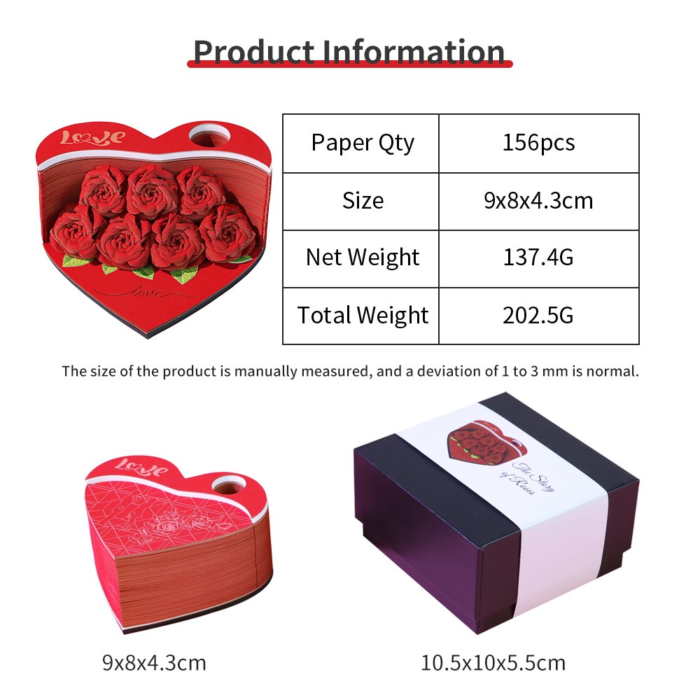 Omoshiroi Block Notes Heart Bouquet Luxury Diy Paper Art Memo Pad Four Colors Paper Cube Craft Notepad For Christmas Valentines