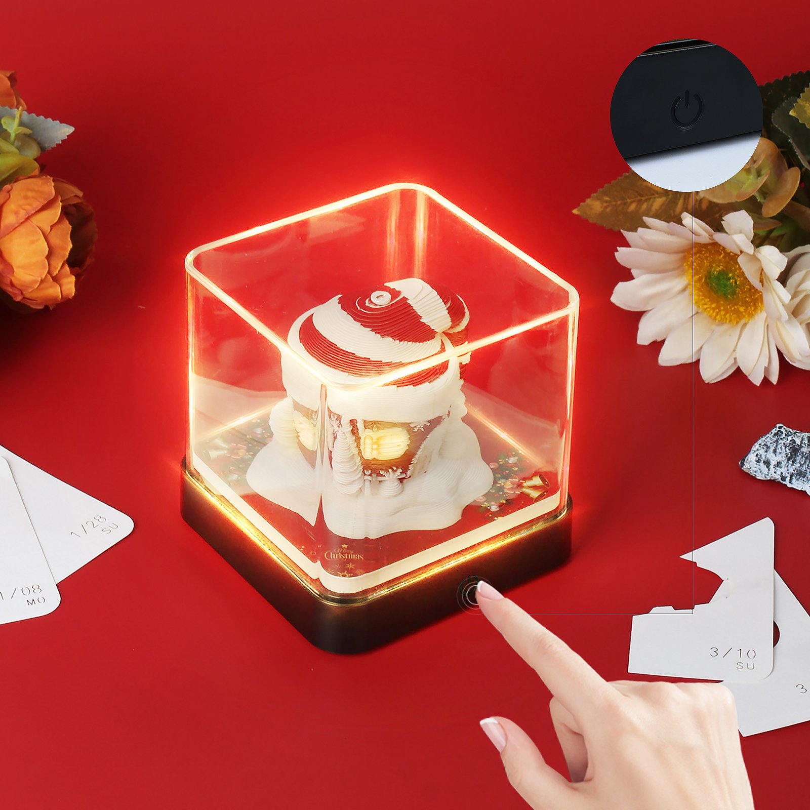 Customized 3D Paper Craft Laser Cut Calendar Paper Sheet Notes Cube Design Paper Block Notepad Christmas Santa House 3D Memo Pad