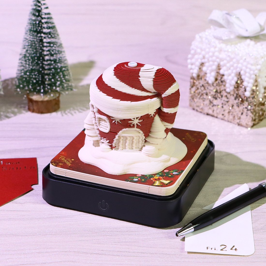 Customized 3D Paper Craft Laser Cut Calendar Paper Sheet Notes Cube Design Paper Block Notepad Christmas Santa House 3D Memo Pad
