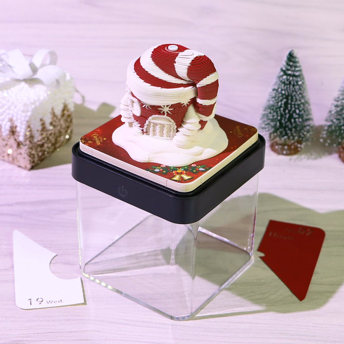 Customized 3D Paper Craft Laser Cut Calendar Paper Sheet Notes Cube Design Paper Block Notepad Christmas Santa House 3D Memo Pad
