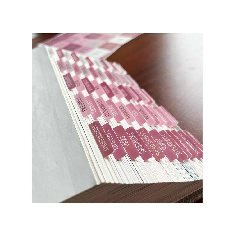 Zhejiang factory OEM pink design Laminate Bible Tabs with Old Testament New Testament and blanks Bible Tabs for Bible journal