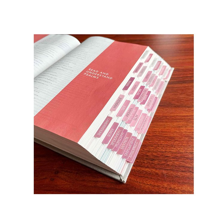 Zhejiang factory OEM pink design Laminate Bible Tabs with Old Testament New Testament and blanks Bible Tabs for Bible journal