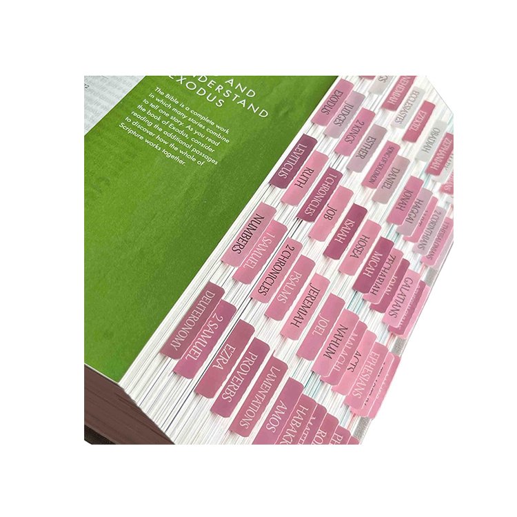 Zhejiang factory OEM pink design Laminate Bible Tabs with Old Testament New Testament and blanks Bible Tabs for Bible journal