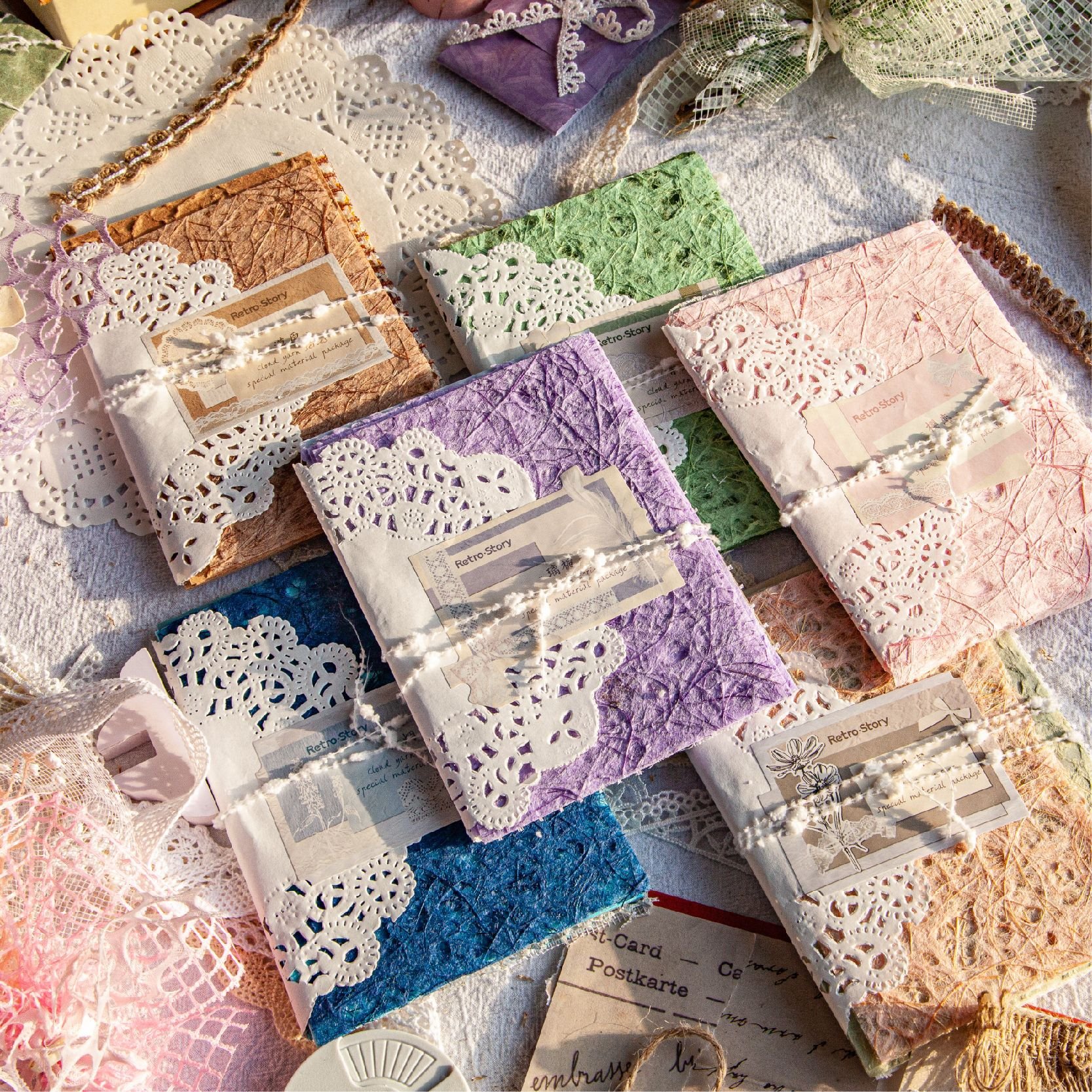 16 Pieces/Pack Material Paper Cloud Yarn Series Romantic Hollow Mesh Handnet Decoration Material 6 Styles