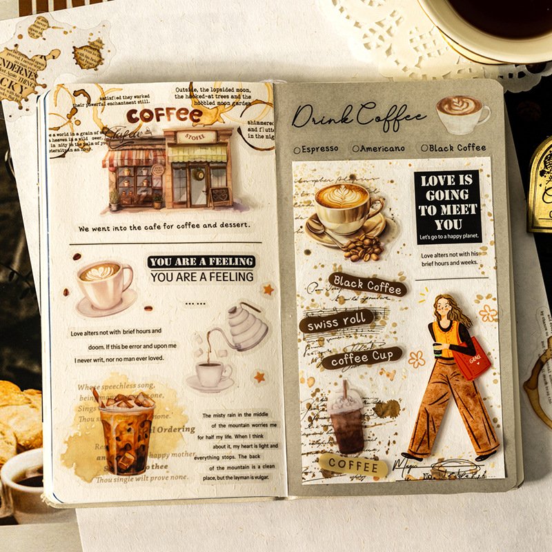 Collage base PET sticker scrapbook paper pack Coffee traces 6 types 20 sheets DIY stickers scrapbooking papeles