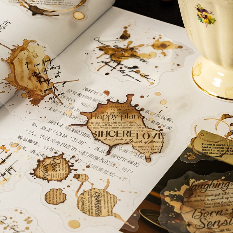 Collage base PET sticker scrapbook paper pack Coffee traces 6 types 20 sheets DIY stickers scrapbooking papeles