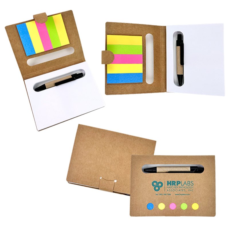 2024 Eco Kraft Cover Custom Printed Sticky Memo Notes Office Stationery Set Sticky Note Pads with Pen