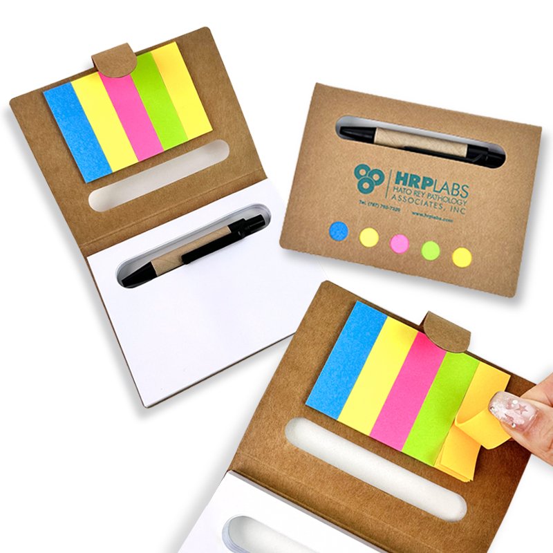 2024 Eco Kraft Cover Custom Printed Sticky Memo Notes Office Stationery Set Sticky Note Pads with Pen