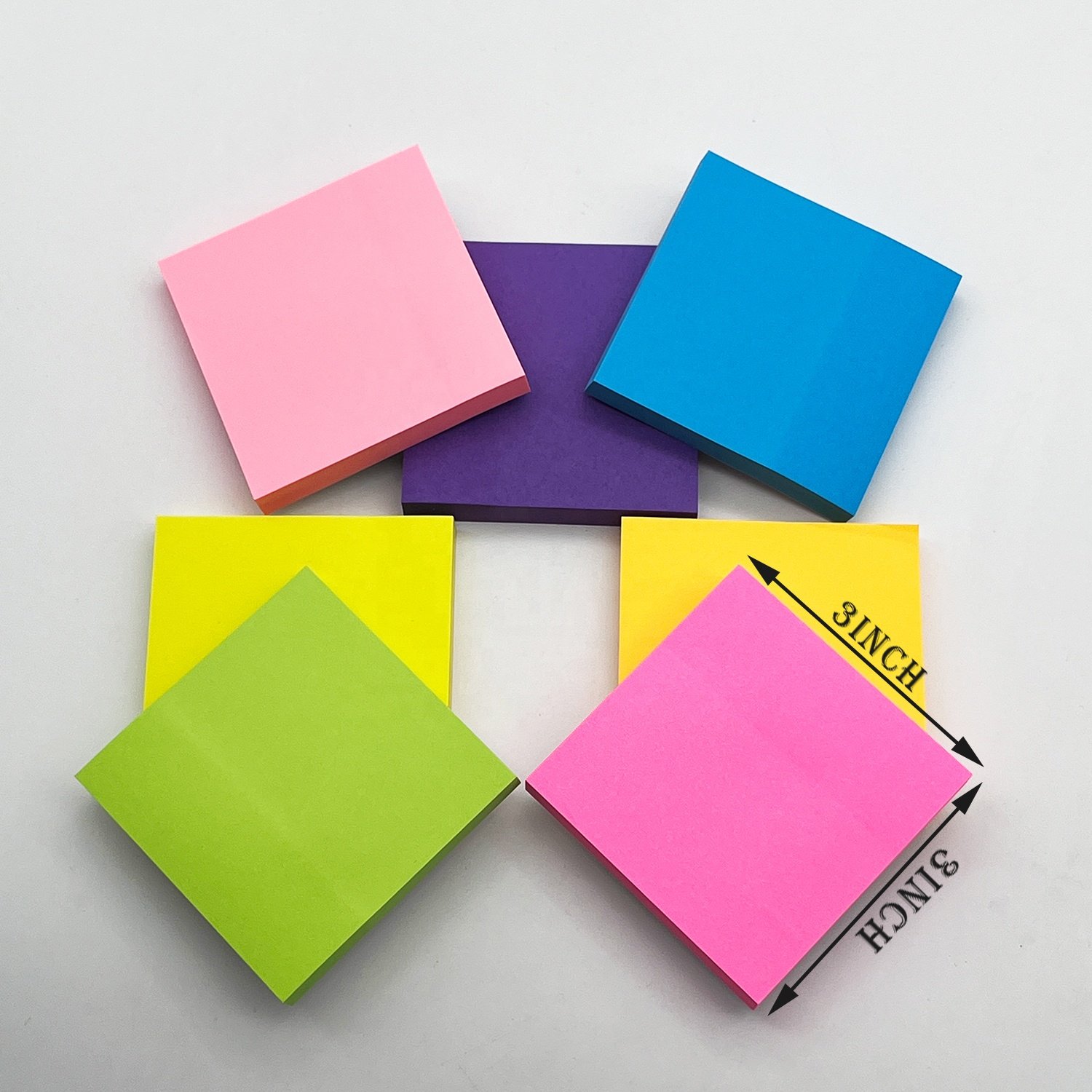 3 X 3 Inches 7 Colors Message memo Sticky Notes Classic Rainbow Fluorescent Cute memo pad Notepad Custom