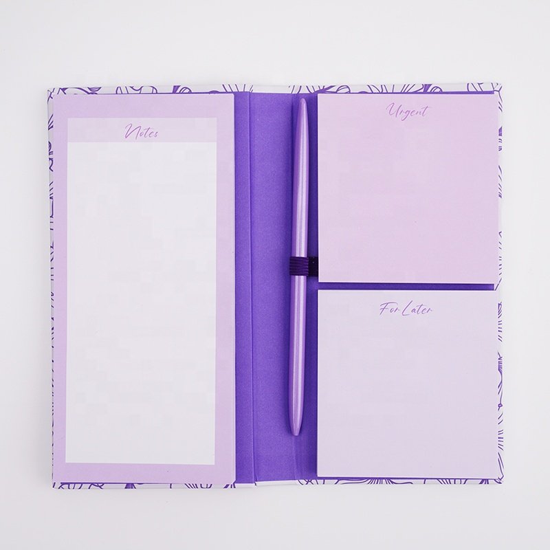 Multifunctional Hardcover Kawaii Memo Sticky Note Pad Gift Set With Foil Stamp And Ball Pen Custom Memo Pad Notebook