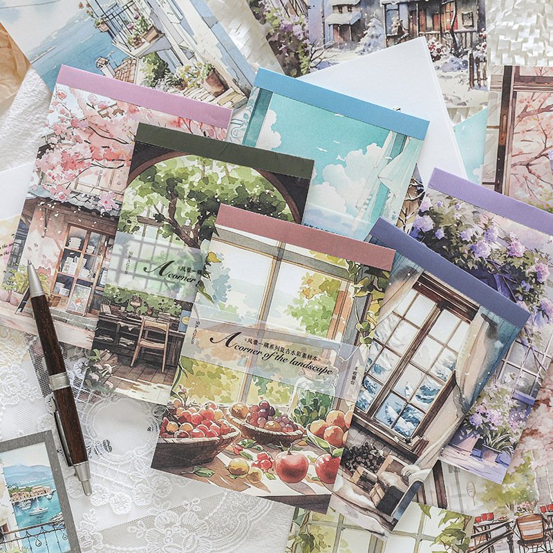 30pcs/pack Sketchbook Scenic Corner Series Retro Watercolour Handbook Decoration Materials