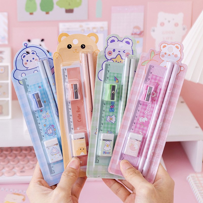 Pencil Set For School Student Writing Drawing Pencil Ruler Eraser Set Stationery School Office Supply For Kids Gift