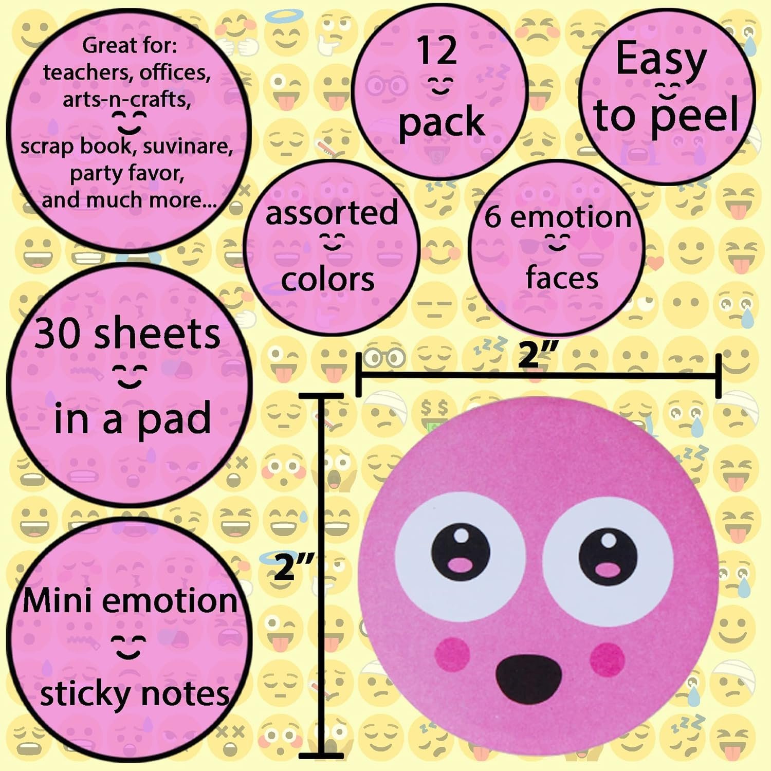 Customized Design And Size Expression Sticky Notes Silly Faces Stick-on Memo Pads Funny Colorful Emotion For School