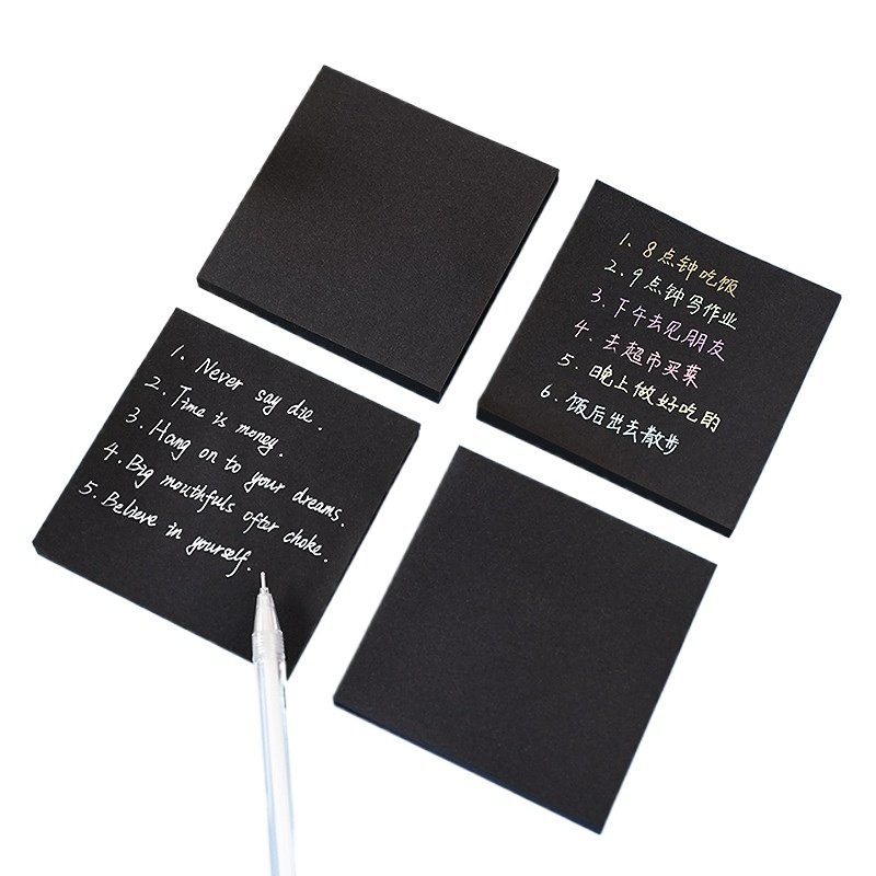 Classic black sticky notes office school self-adhesive notepad memo pad customize stationery 50 sheets/pad 3x3in/7.5*7.5CM
