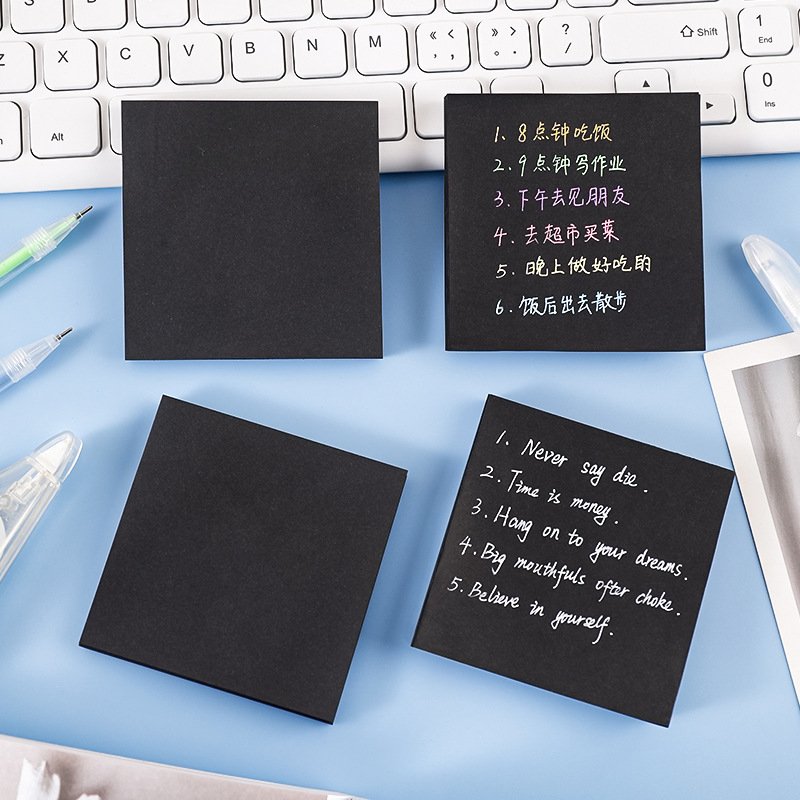 Classic black sticky notes office school self-adhesive notepad memo pad customize stationery 50 sheets/pad 3x3in/7.5*7.5CM