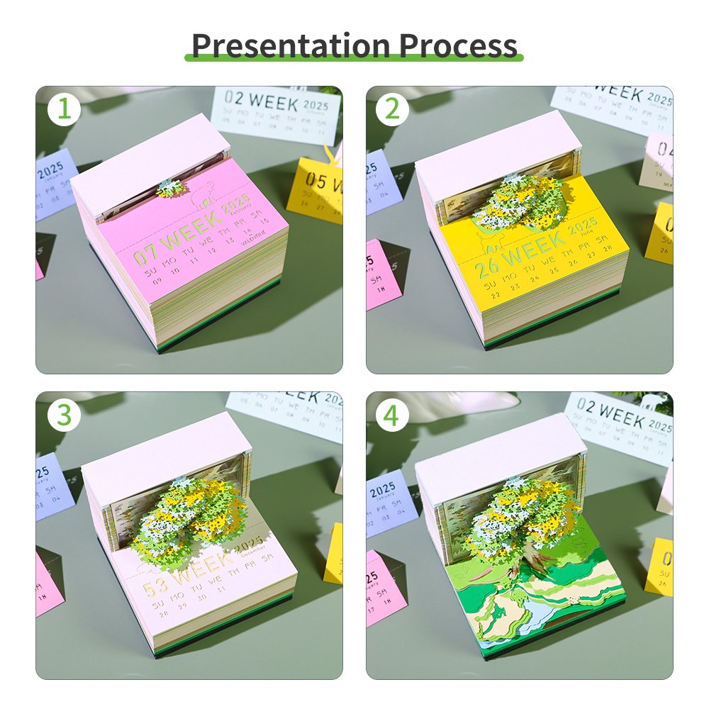 2025 New Product 3D Paper Calendar Lighted Up Christmas Holiday Gifts Weekly Calendar Sheets 3D Note Pad Paper Art Craft For Diy