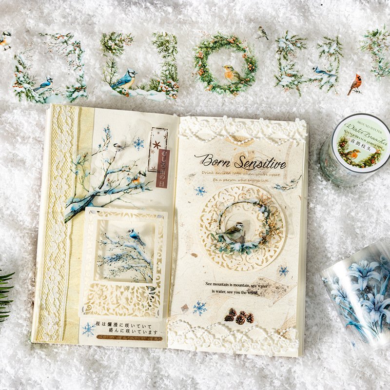 Girls tape winter branch flowers junk journal handbook decoration collage scrapbooking supplies scrapbook paper