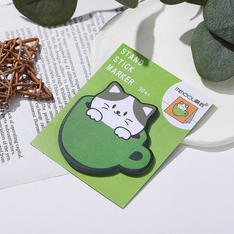 Wholesale cartoon cute tea cat shape creative fancy sticky notes for kids