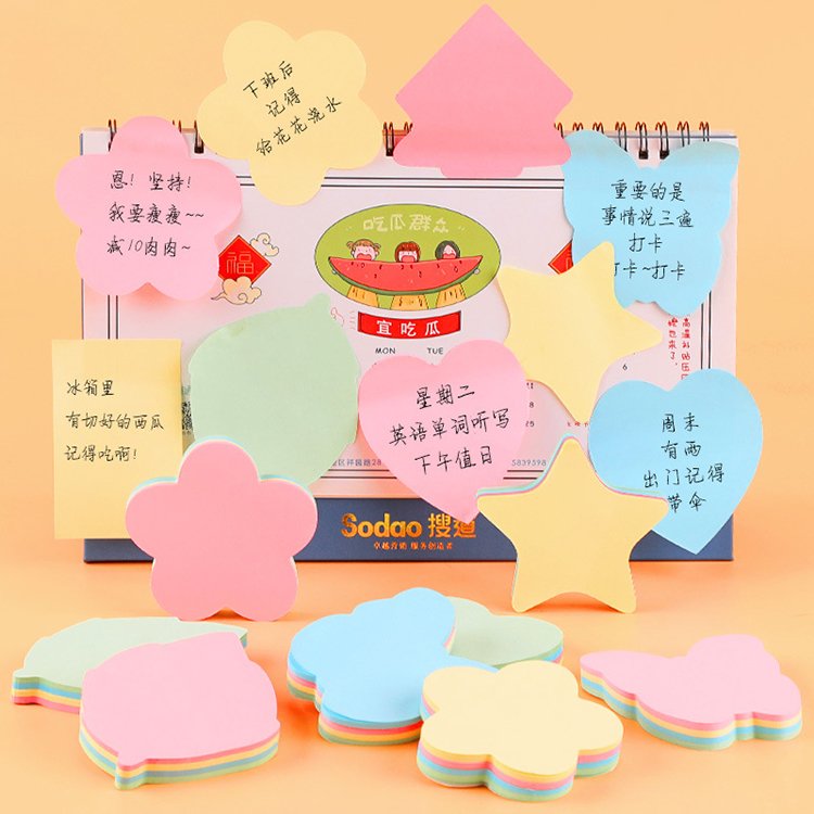Factory customized school stationery Eco paper printing different shaped die cut sticky notes cute mini memo pad