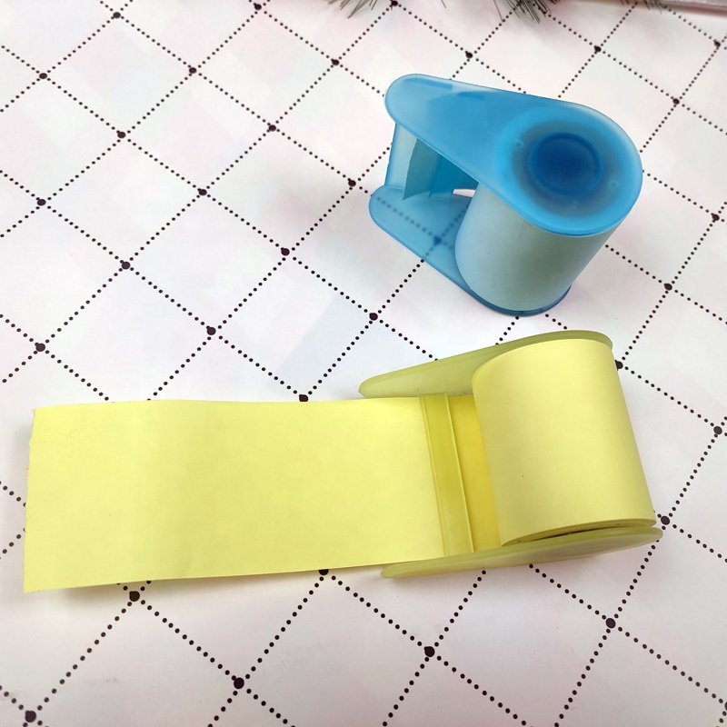 Custom Designer Roll Note Paper Memo Stationery Recycled Colorful Self-adhesive Post Sticky Notes Roll with Plastic Dispenser
