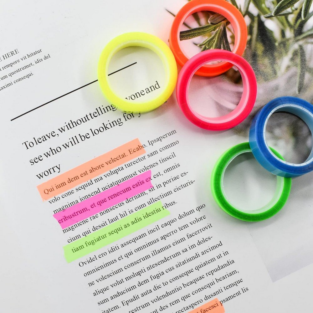 Highlighter Tape Transparent Marking Sticker 5 Roll Removable Fluorescent Colored Tags Sticky Memo Pad Invisible Tape