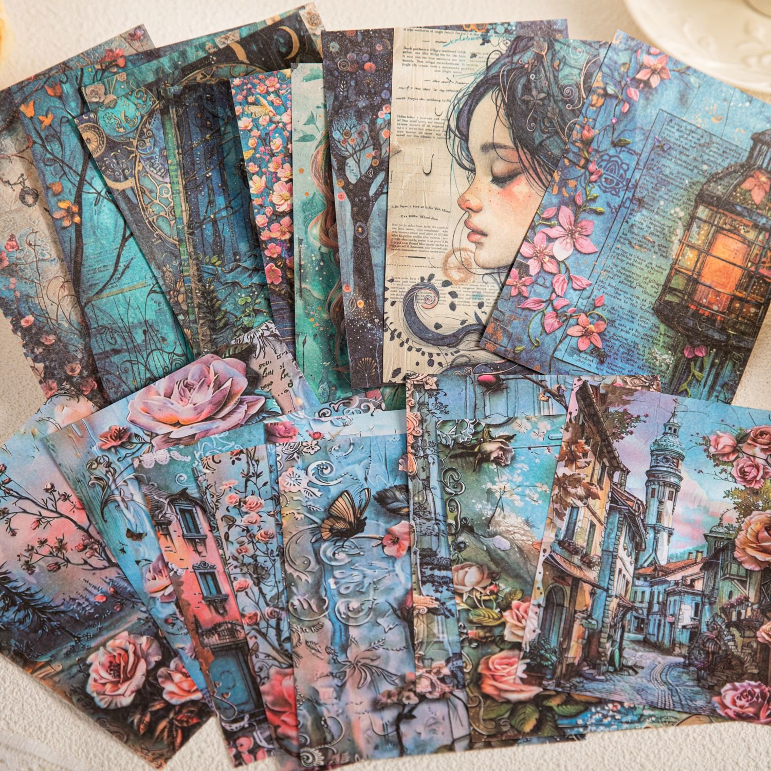 30pcs/pack Material Paper Flower Dream Wonderland Series Retro Flower Handbook Decoration Material