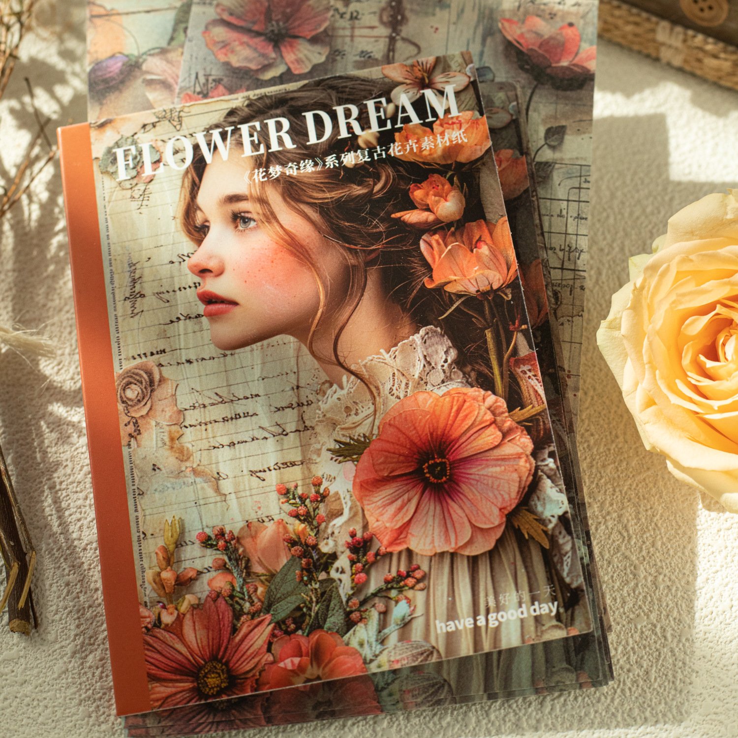 30pcs/pack Material Paper Flower Dream Wonderland Series Retro Flower Handbook Decoration Material