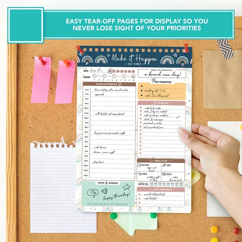Spring-Bound Daily Planner Pad - 52 Easy Tear-Off Sheets Daily Plan Pad, Daily Planning Notepad, To Do Daily Notepad Planner