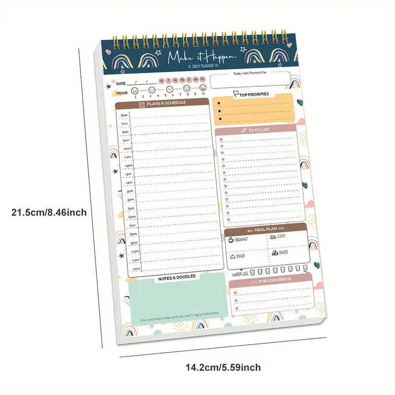 Spring-Bound Daily Planner Pad - 52 Easy Tear-Off Sheets Daily Plan Pad, Daily Planning Notepad, To Do Daily Notepad Planner
