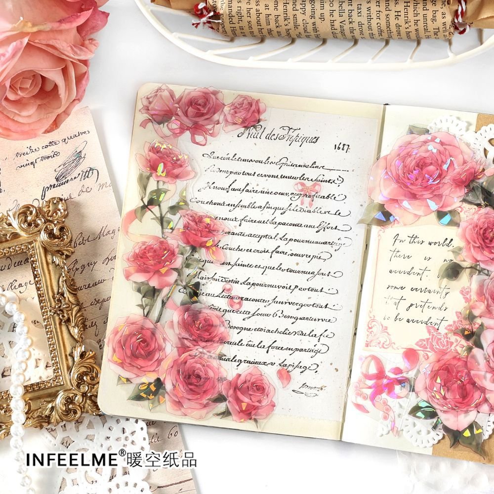 PET Tape Rose Manor Flower Materials Stickers 4 journal planner scrapbook paper book journal stickers scrapbooking supplies