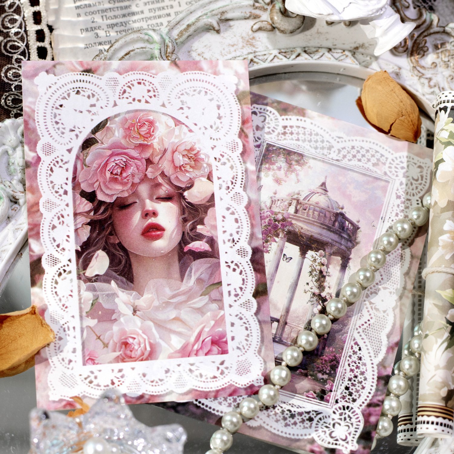 30 sheets/pack Material paper collection romantic series lace characters handbook DIY material decorative bottoming
