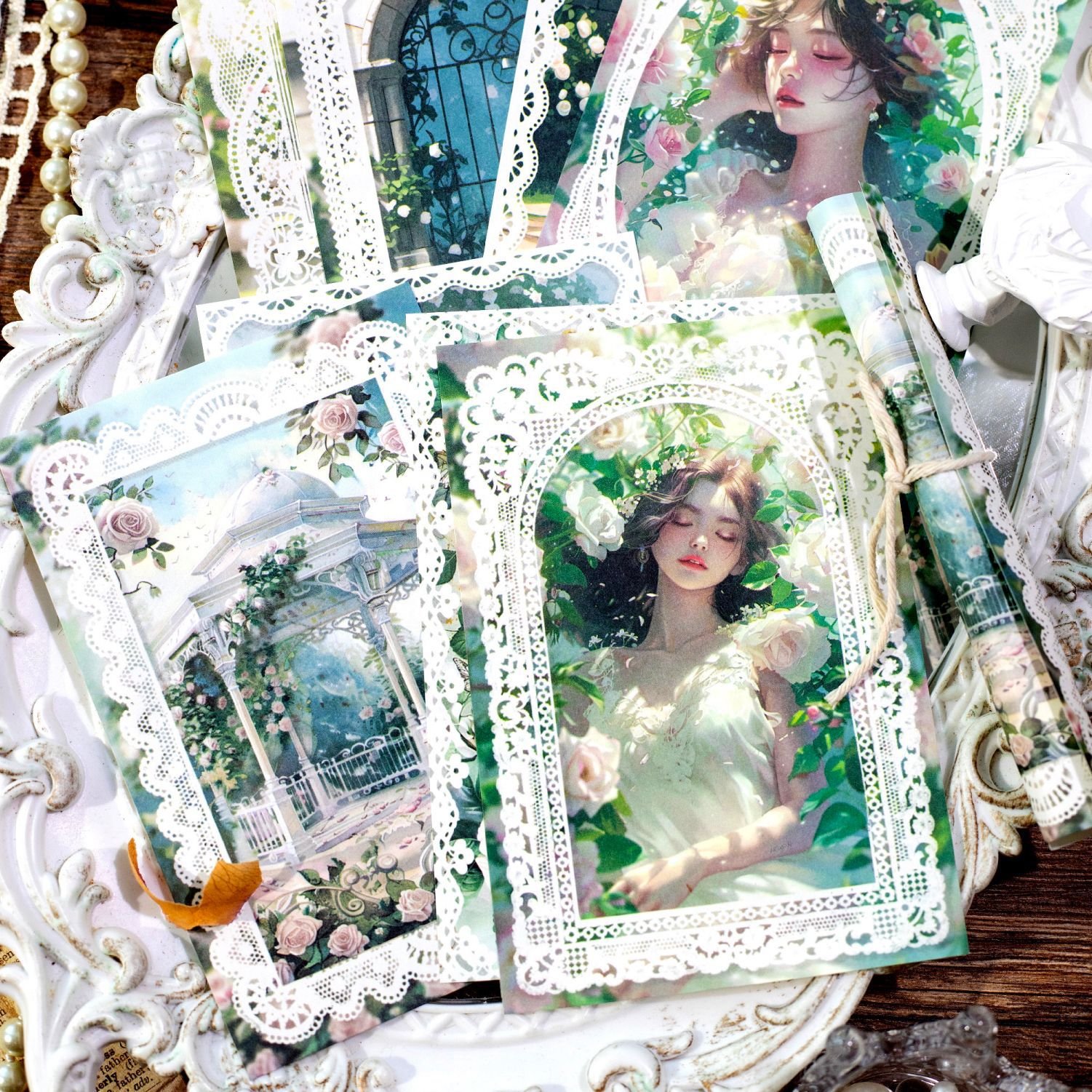 30 sheets/pack Material paper collection romantic series lace characters handbook DIY material decorative bottoming