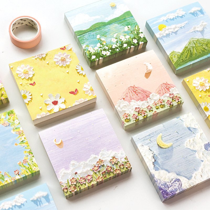 Hot New Product Beautiful Sky Oil Painting Memo Pad Painting Sticky Notes Notepad Diary Creative Self-Stick Memo Pads