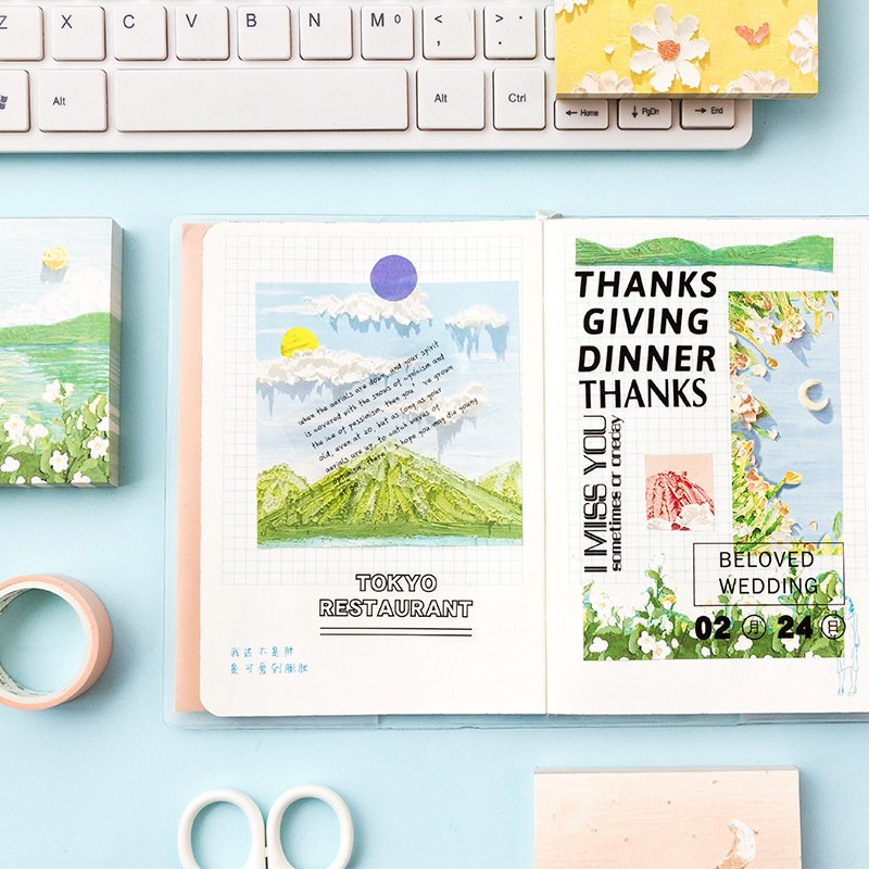 Hot New Product Beautiful Sky Oil Painting Memo Pad Painting Sticky Notes Notepad Diary Creative Self-Stick Memo Pads