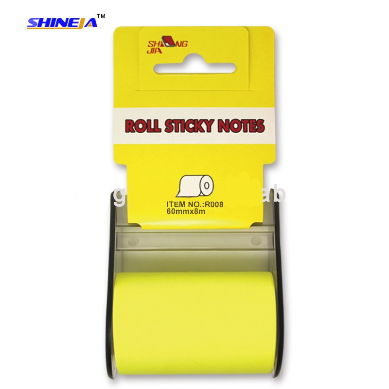 Colorful self-adhesive removable sticky notes roll with plastic dispenser
